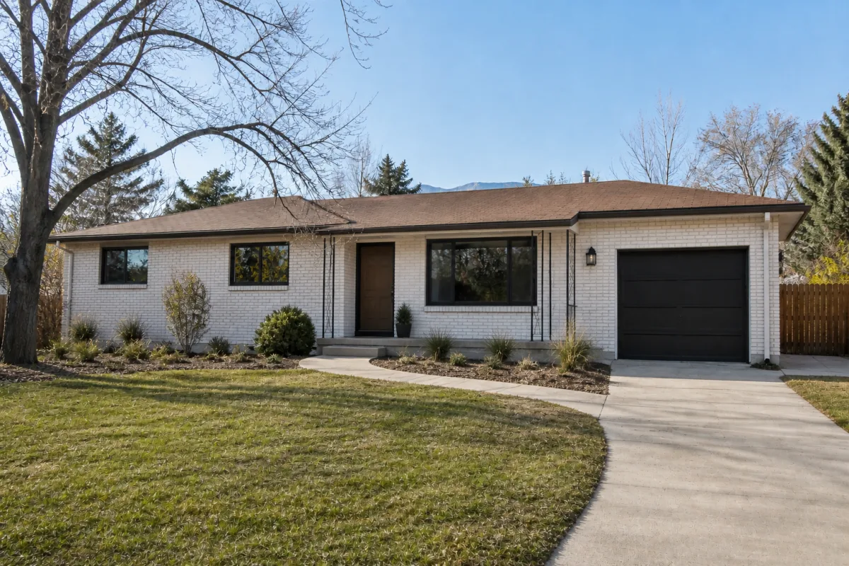 The same Denver ranch after a restrained exterior renovation
